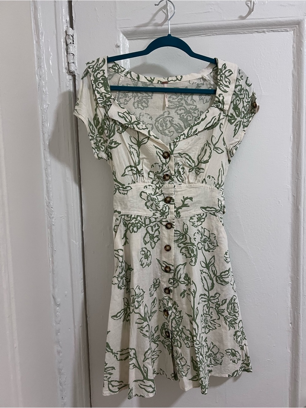 Free People Cream Dress with Green Floral Print
